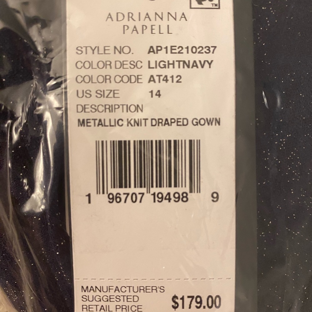 Adrianna Papell Gown. Navy blue size 14 Navy blue with silver detail - Picture 4 of 4